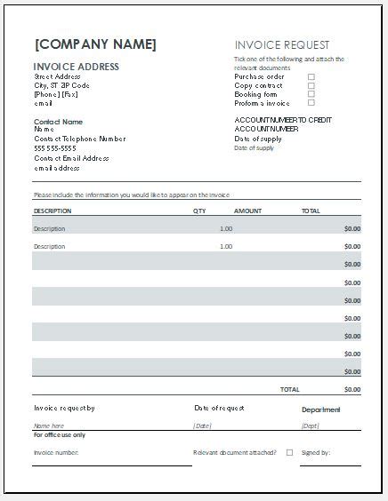 Invoice Request Form Template For MS Excel Word Excel Templates