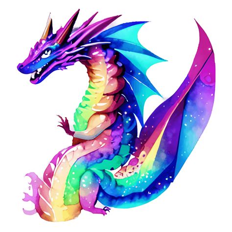 Intricately Beautiful Happy Watercolor Dragon Rainbow Colors With