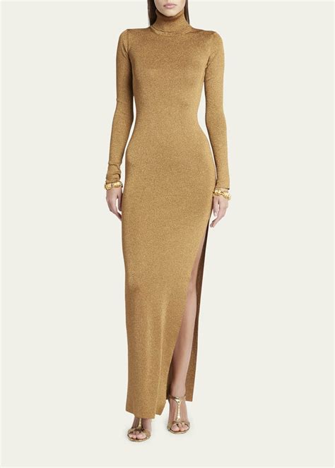 Tom Ford Metallic Knit Turtleneck Maxi Dress Bergdorf Goodman