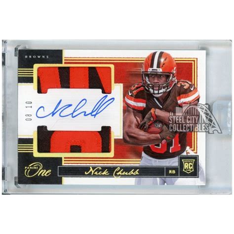 Nick Chubb 2018 Panini One Autograph Rookie Dual Patch Card 53 8 10