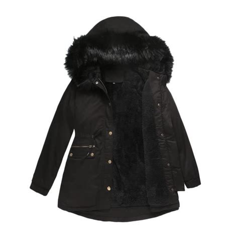 Manteau Missmao Capuche Chaud Pais En Polaire Hiver Noir Cdiscount