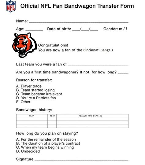 Nfl Bandwagon Form Pdf Printable Form Templates And Letter