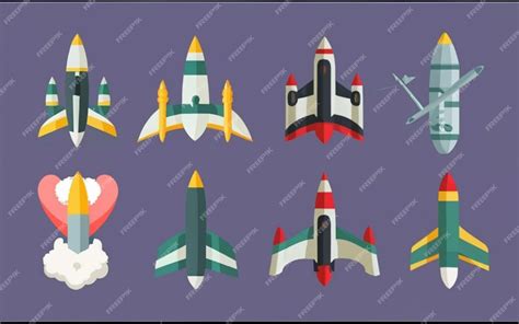 Premium AI Image | Flat cruise missile collection Set of combat weapons ...