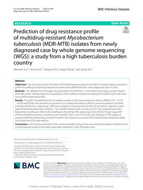 Pdf Prediction Of Drug Resistance Profile Of Multidrug Resistant