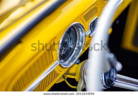 Restored Yellow Classic Car Interior Photo Stock Photo 2012654096