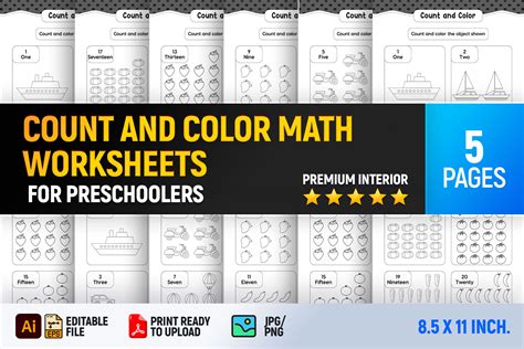 Count and Color Math Worksheets Graphic by Interior Creative · Creative Fabrica