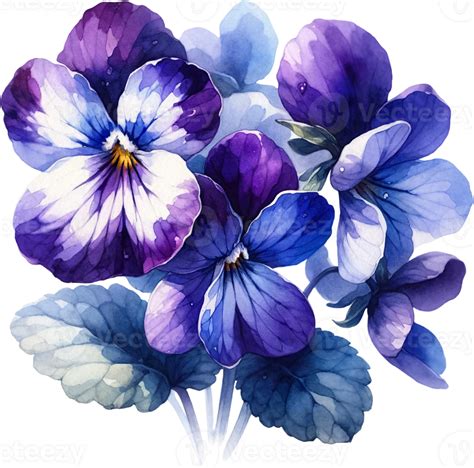 Ai Generated February Birth Month Flower Violet Watercolor Clipart