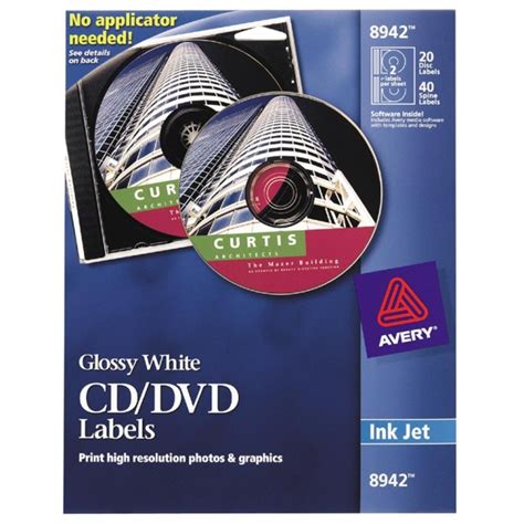 Avery Inkjet CD/DVD Labels, Glossy White, 20/Pack - Quickship.com