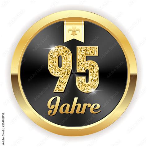 95 Jahre Hochzeit Gründung Jubiläum Button in gold vector de Stock