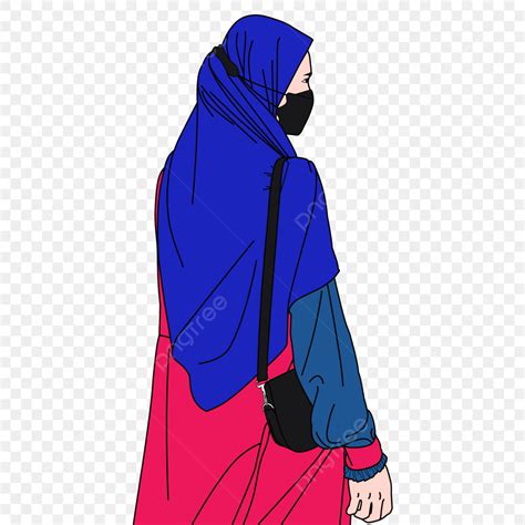 Vector Woman In Blue Hijab From Behind Woman Blue Hijab Png