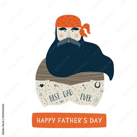 Fathers Day Concept Happy Fathers Day Card With Bearded Man Tattoo