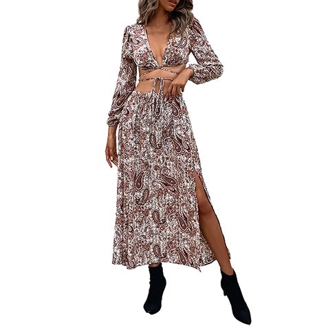 Weaiximiung Summer Dresses 2024 Women Holiday Style Temperament Lace Printed Long Sleeved Coffee