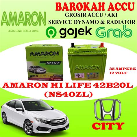 Jual AKI MOBIL HONDA CITY AMARON HI LIFE 42B20L NS40ZL 35 AH