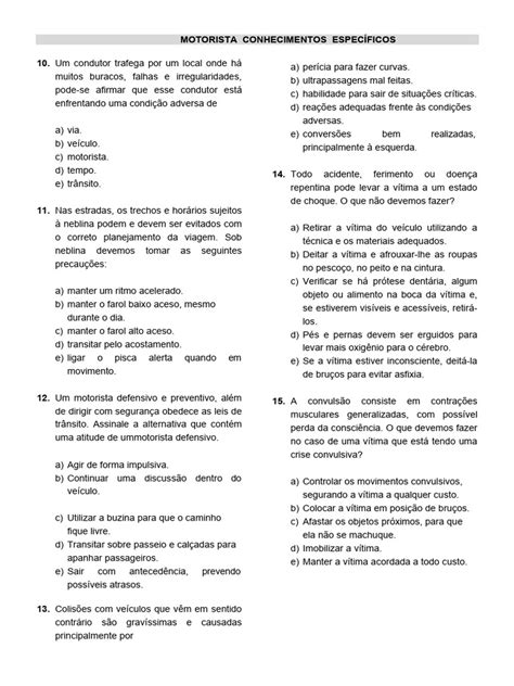 Prova De Concurso Motorista Nível Fundamental Pdf