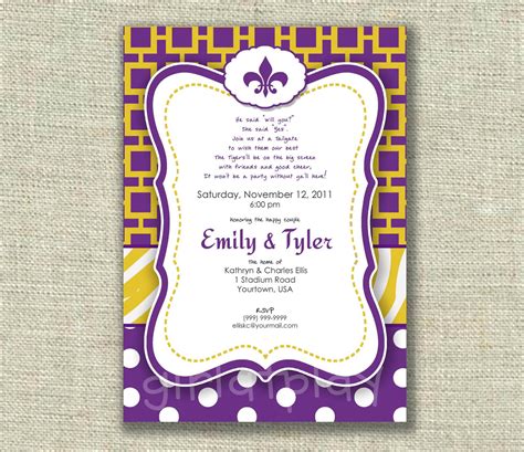 Bridal Shower Football Invitation Tailgate Tigers Team Couples Custom