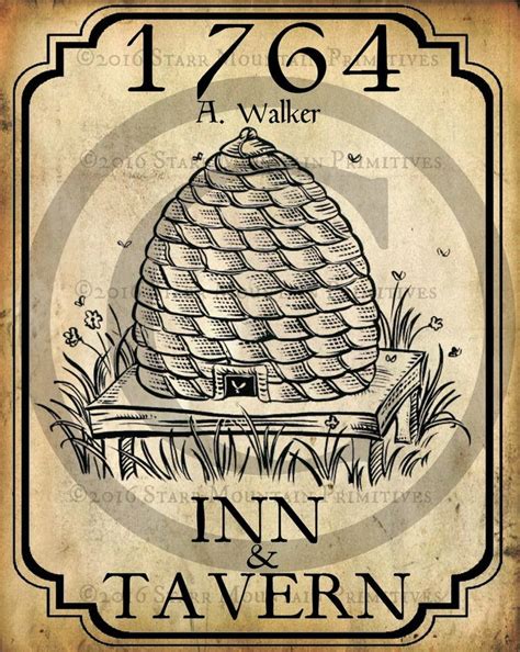 Primitive Colonial Bee Skep Tavern Inn Sign Jpeg Digital Image Feedsack