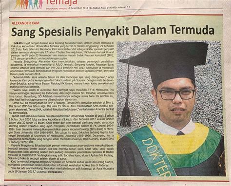 Alexander Kam, Dokter Umum Termuda di FK Unand - TINTA EMAS LENGGOGENI