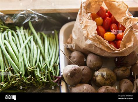 Fruit And Vegetables Display Stock Photo Alamy