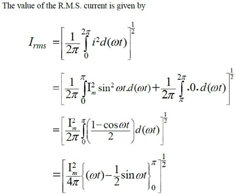 Half-wave rectifier R.M.S. Output Current (Irms) Derivation