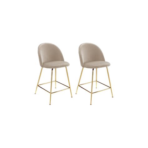 Lot De 2 Tabourets De Bar En Velours Et Métal Doré Beige Melbourne