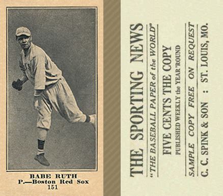 1916 Sporting News Babe Ruth 151 Baseball Card Value Price Guide