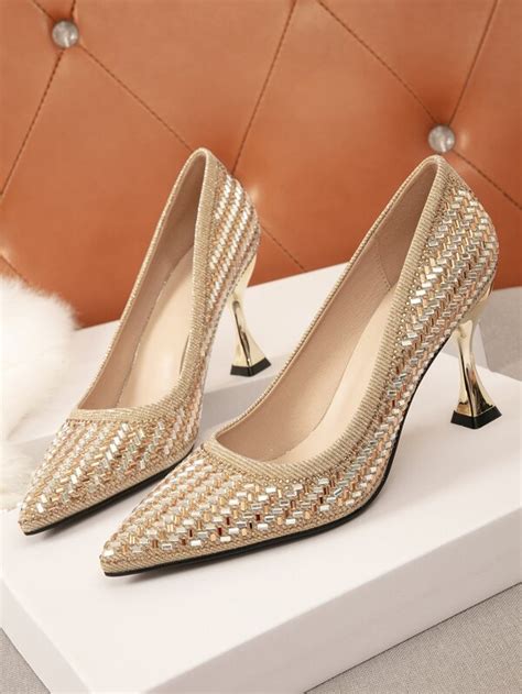 Tacones Con Dise O De Diamante De Imitaci N De Punta Tac N Pir Mide