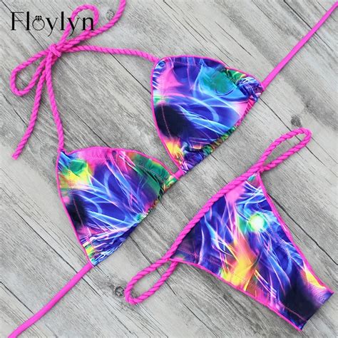 Floylyn Sexy Triangle Push Up Women Sexy Printing Brazilian Biquini Feminino Cut Out Out Bandage