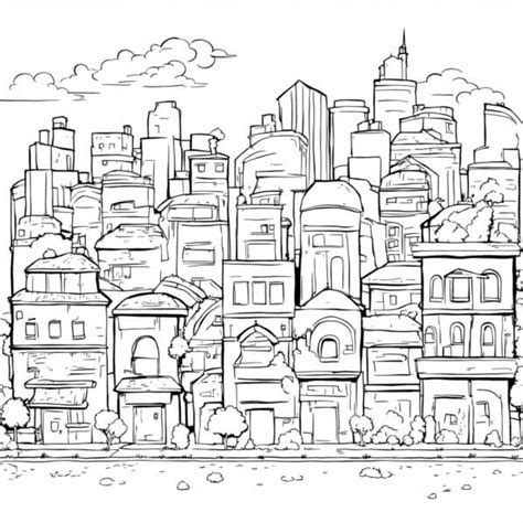 Descarga Dibujo En Blanco Y Negro De Un Paisaje Urbano Para Colorear Y