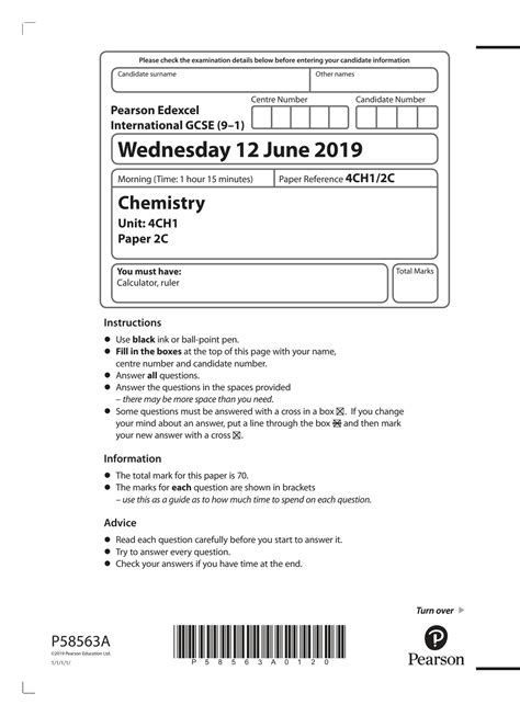 Solution Pearson Edexcel International Gcsel Chemistry Testpaper 2019