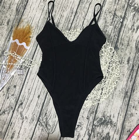 Style One Piece Bikini Black Mesh Swimsuit One Piece Backless Swimsuit Solid Color On Luulla