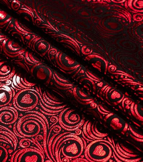 Red Foil Scroll Hearts Valentines Day Cotton Fabric Joann