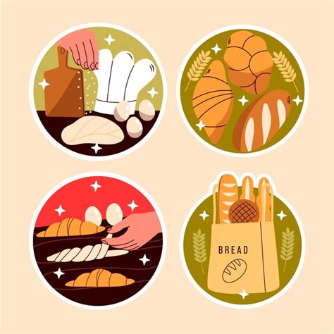 Free Vector Naive Bakery Stickers Collection