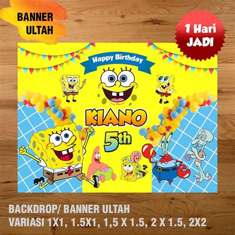 Jual Spongebob Banner Backdrop Spanduk Ulang Tahun Ul Tah Shopee