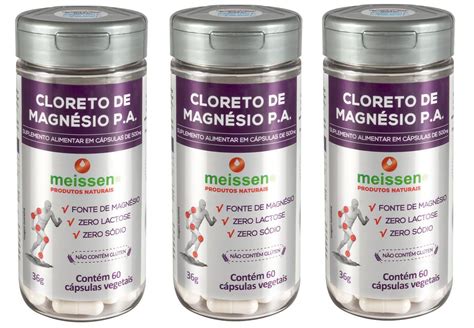 Kit 3x Cloreto de Magnésio P A 500mg 3x 60 cápsulas Meissen