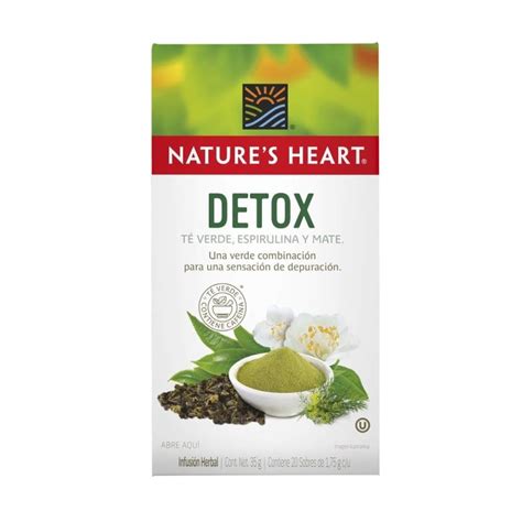 Infusión Herbal Natures Heart Detox Té Verde Espirulina Y Mate 20