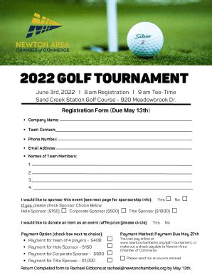 Fillable Online July 2022 Golf Tournament Registration Form Fax Email