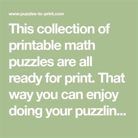 Free Printable Math Puzzles | Maths puzzles, School printables, Fun math