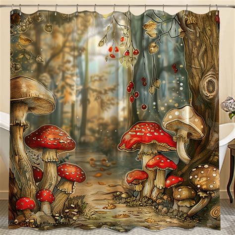 Vintage Forest Gnomes Mushrooms Watercolor Shower Curtain Louis Wain