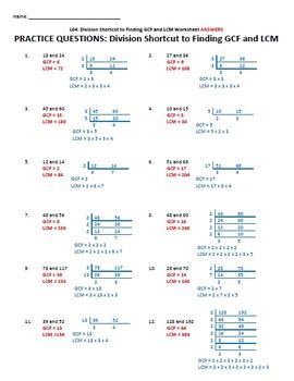 7MA1 L04 Finding GCF And LCM Shortcut Lesson And Worksheets By TYB