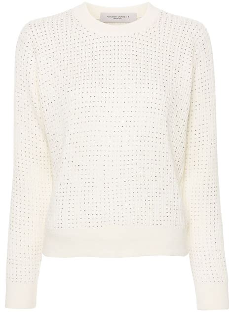 Golden Goose Crystal Embellished Virgin Wool Jumper White Farfetch