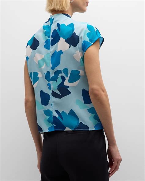 Emporio Armani Pleated Cap Sleeve Abstract Print Blouse Neiman Marcus