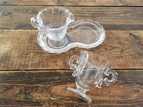 Vintage Clear Glass Scalloped Creamer And Sugar Set With Etsy