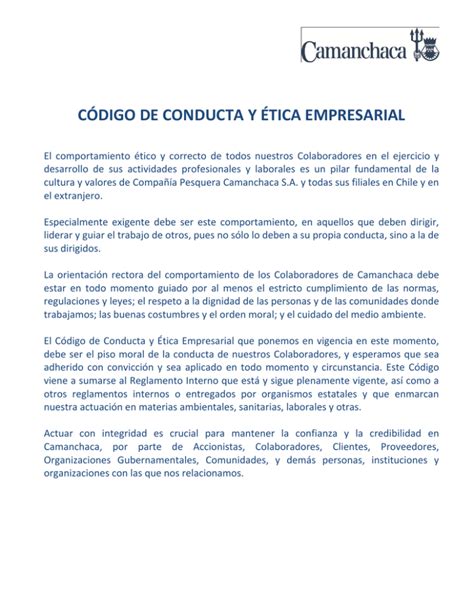 Código De Conducta Y ética Empresarial