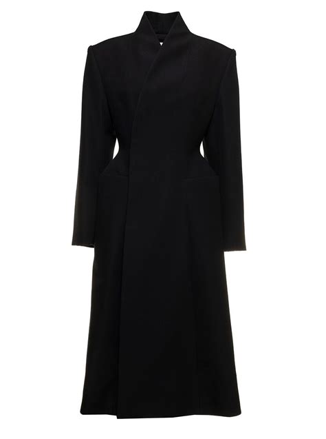 Balenciaga Black Flared Hourglass Coat In Wool Cloth Woman Editorialist