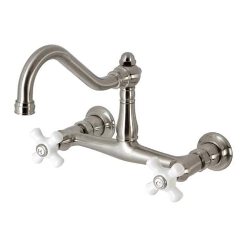 Kingston Brass Vintage 2 Handle Wall Mount Bathroom Faucets In Brushed Nickel Hks3248px The