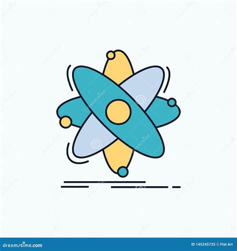 Atoom Wetenschap Chemie Fysica Kern Vlak Pictogram Groene En Gele