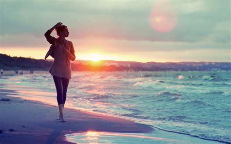 Wallpaper Sunlight Women Sunset Sea Nature Shore Beach Sunrise Morning Coast Horizon