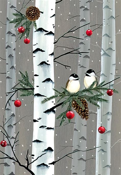 Pair Of Chickadees In Birch Trees Christmas Card Leanin Tree