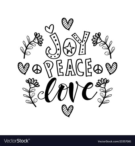 Joy Peace Love Hand Lettering Phrase Royalty Free Vector