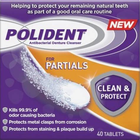 Polident For Partials Antibacterial Denture Cleanser Tablets 40 Ct